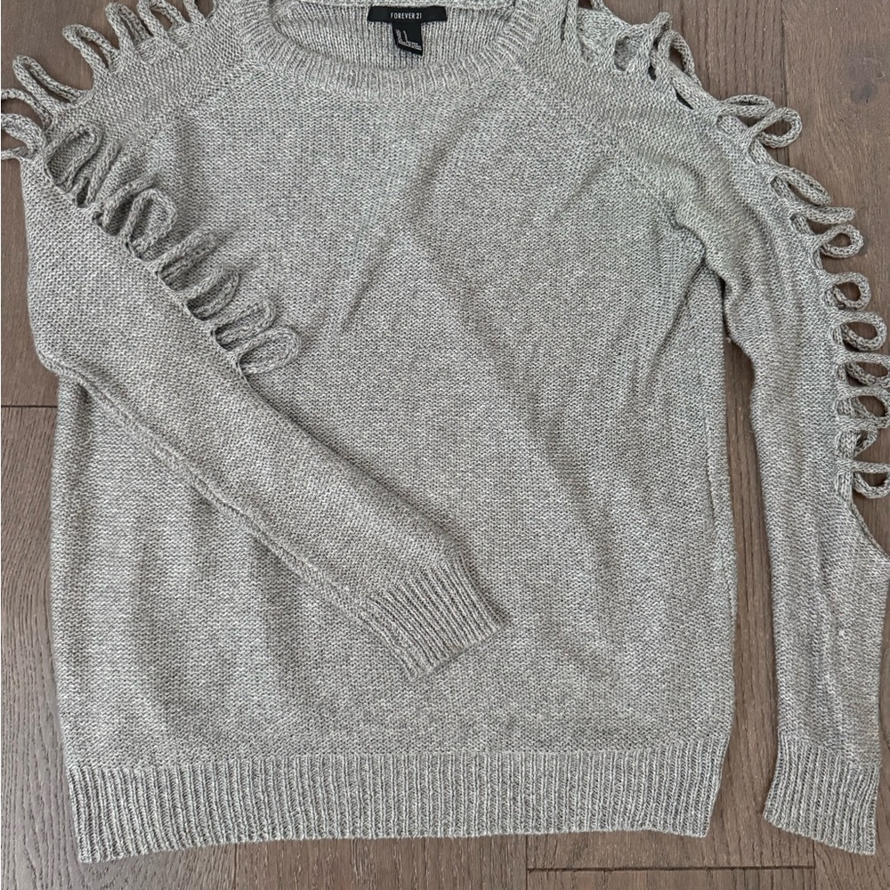 Forever 21 Gray Sweater with Cutout Sleeves